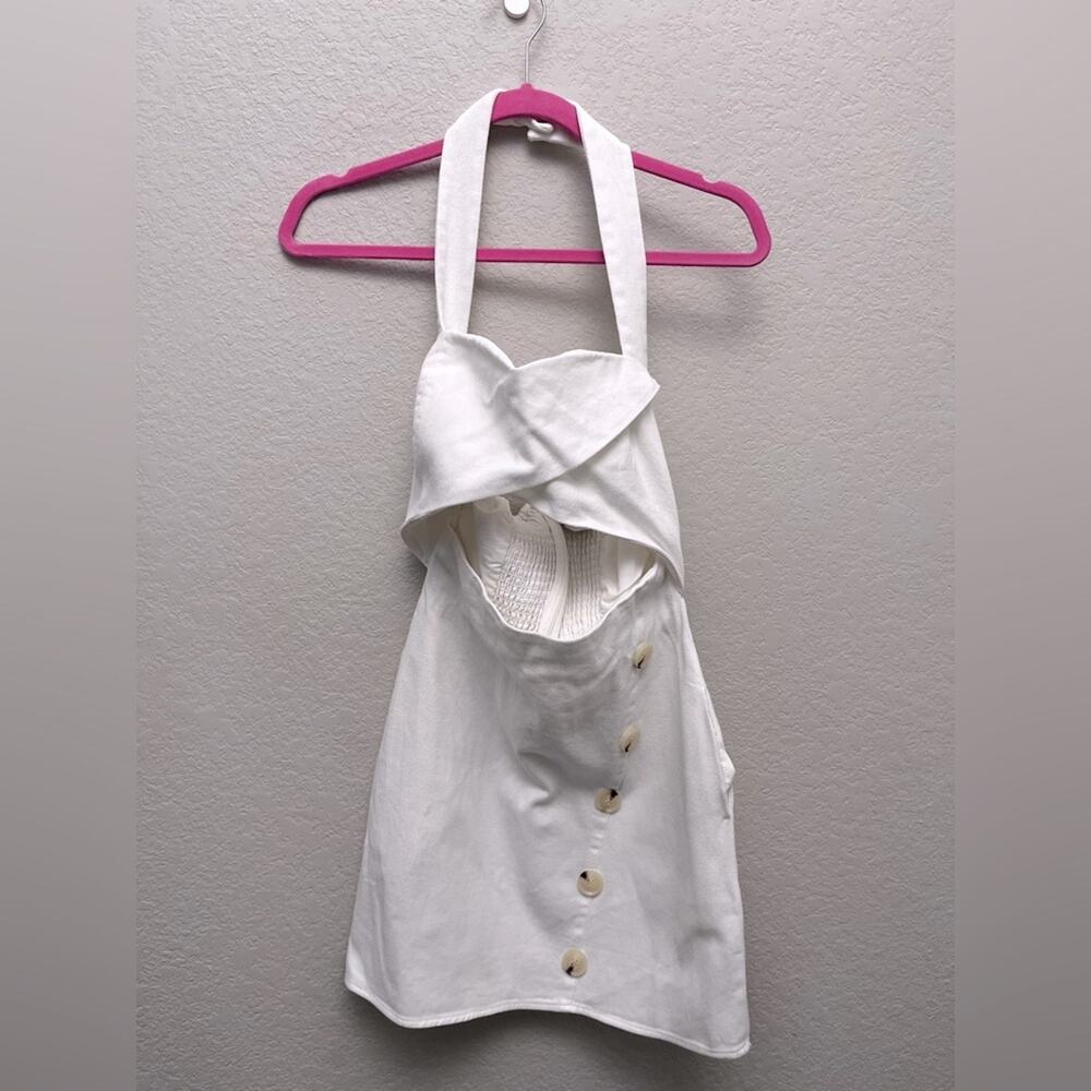 Anthropologie Mare Mare White Denim Halter Mini Dress XS Bridal Resort Coastal - Picture 2 of 6